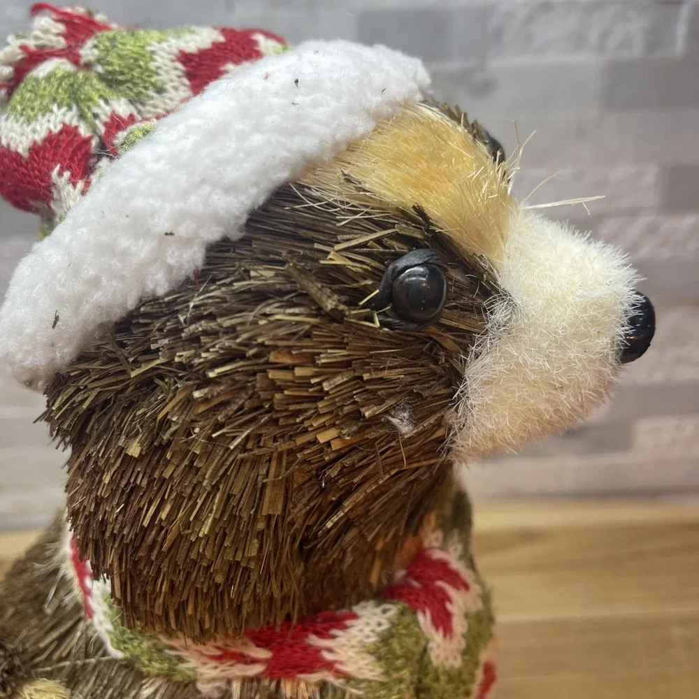 Christmas Sisal Animal Figurines Dog and Fox Holiday Decor Woodland Rustic Set 2